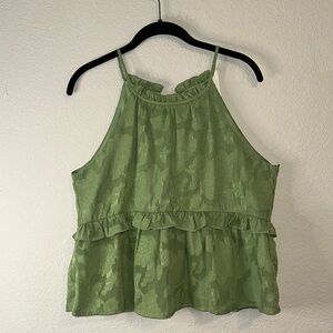 Green Francesca’s Sleeveless Ruffle Top‎